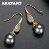 Aravant 925 Silver 18K Gold Water Drop Black Pearl Earring For Women Fashion Jewelry 240301