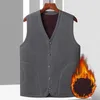 Mäns västar Autumn Winter Men Vest Single-Breasted V Neck tjock plysch ärmlös Cardigan Solid Color Case Cold Resistant Waistcoat