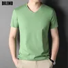 Hoogwaardige 100% Katoen Mannen t-shirt Merk Zomer Tops V-hals Effen Kleur Effen Korte Mouw Casual Mode Heren kleding 240226