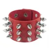 Fashion Red Punk Spike Bracelet Wide Leather Bracelets for Women Men Goth Girl Cuff Bangle Studded Wristband Jewelry