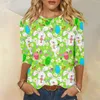 Camisetas para mujer, moda informal, cuello redondo, manga 3/4, camiseta holgada con estampado, Top largo para mujer, ropa de talla grande