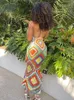 Sifreyr вязаное платье макси ручной работы крючком женское летнее пляжное платье с лямкой на шее и открытой спиной Сарафан богемное многоцветное свадебное платье 240304