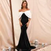 Elegancka syrena wieczorna sukienka Formalna 2024 Kobiety z łuku na ramię kontrast kolor satynowy suknie imprezowe z pociągiem szatą de soiree