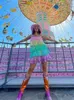 Y2K Mini vestido bohemio Mujer Correa de espagueti Lentejuelas Vestido en capas colorido brillante Verano 2000s Fiesta Club Vestidos Mujer 240304