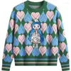 Damenpullover Liebe Cartoon Jacquard Pullover Pullover Frauen Herbst Winter Vintage O-Ausschnitt Langarm Strickoberteile Jumper Strickwaren Femme