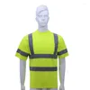 Men's Vests Fluorescent High Visibility Shirts Reflective Safety T-Shirt Short Sleeves Hi Vis Blouse Tops Quick Dry Construction Work Suits