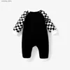 Jumpsuits Baby Boy Bear and Plaid Pattern Long Sleeve Jumpsuit L240307