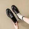 Casual Shoes 2024 Spring Women Loafers Genuine Leather For Round Toe Chunky Heels Black Concise Low Pumps