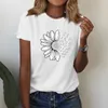 Women's T Shirts Short Sleeved Shirt V-Neck Fashionable Sunflower Printed T-Shirt Casual Top Shoulder Length Korean