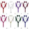 Mode 1 set unisex justerbar y-back hängslen båge slips clip-on hängslen elastiska bröllop för män kvinnor 11 färger nacke slips264a