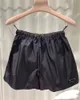 New Womens PU Shorts With Triangle Pocket Brand Zipper Stretch Hight Waist With Letter Pants 3 Colors