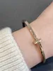 Designer V gold letter T1 shape fine edition smooth surface no diamonds stacked bracelet fashionable and simple for women Hot