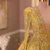 Urban Sexy Dresses 2023 Aso Ebi Yellow A-line Prom Dress Lace Beaded Evening Formal Party Second Reception Birthday Bridesmaid Engagement Gowns Q240307