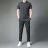 Men's Casual Sports Set, Summer New Middle and Young Men's Round Neck Short Sleeved T-shirt and Pants, Two-piece Set, One for Hair Replacement