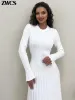 Dress Knitted Pleated Flare Sleeve Dress Women Oneck Long Sleeve Hip Package Midi Dresses 2024 Spring Ladies Fashion Sweater Robes