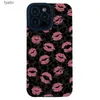 Pochettes pour téléphones portables Sexy rose lèvres baiser imprimé léopard coque de téléphone Pro Max coque en silicone souple léopard CoverH240307