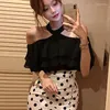 Women's Blouses Off Shoulder Halter Sexy Chiffon Blouse Women 2024 Ruffles Summer Woman Shirt Short Sleeve Solid Loose White Black Tops B07