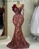 Urban Sexy Dresses 2023 May Aso Ebi Burgogne Mermaid Prom Dress Pärled Crystals Evening Formal Party Second Reception Födelsemedelsförlovning Q240307