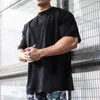 Ultra Fine Fiting Short Sleeved T-shirt Mens Cotton Drop Shoulder Loose Fitness Sports T-Shirt Summer Fitness Top 240307