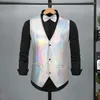 Gilets pour hommes Soft Hommes Vest Retro Disco Bow Tie Set pour la fête de mariage de mariage brillant gilet de col en V avec boucle arrière réglable