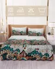 Falda de cama con estampado de Mandala, colcha ajustada elástica de grano de madera con fundas de almohada, Funda protectora para colchón, Sábana