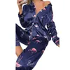 Vêtements de nuit pour femmes 2 pcs / sets printemps d'été Femme Pyjama Set Print floral Soil repeuple longue manche Loungewear Wide Jam Jam Jam Jamds Dars