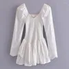 Party Dresses GypsyLady Embroidery Smoked Mini Dress Floral Lace Eyelet White Women Long Sleeve Hollow Out Sheer Sexy Ladies