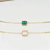 Charm Armband Emerald Link Armband Bridal Hand smycken Rostfritt stål Square Crystal Stone Slave Chain With Ring