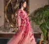 2024 Marchesa Prom Elbiseler 3D Çiçek Çiçekleri Uzun Kollu V Boyun Gözden Yapımı Gece Elbiseleri Parti Elbise Zemin Uzunluğu TULLE7566065