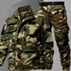 Vår- och höst Camo Suit Mens Set Outdoor Labor Protection Hållbart arbete Polyester Cotton Militärstil 240304