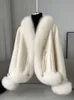 E estilo elegante pele de raposa grama 2023 inverno novo feminino curto ganso para baixo com casaco de lã 659509