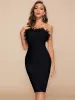 Dress BEAUKEY Sexy Women Black Feathers Luxury Bandage Dresses 2023 Summer Red Cocktail Party Bodycon Dress Club White Vestidos XL