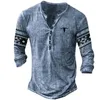 Vintage TShirt For Men Tribal Graphic T Shirts Cotton 3D Printed Henley Shirt Long Sleeve Oversized Male Clothing Ethnic Style 240223