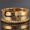 3 stks/set Klassieke Rvs Bangle Luxe Manchet Armbanden Mannen Mode Staal Type C Twisted Romeinse Cijfer Bangle 240219