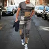 Arrivée pantalons pour hommes survêtement 2 pièces ensemble rayure 3D imprimé à manches courtes t-shirt pantalon long vêtements de rue 240307