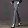 Kvinnor Pants Elegant Fashion Office Lady Fleared Suit byxor Kvinnor 2024 Spring High midjafickor Matcha Wide Leg Bell-Bottoms Q558