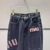 designer Mm24 early spring niche design fashionable flocking letters age reducing high waisted straight leg versatile jeans L4K6
