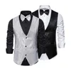 Herrvästar Performance Waistcoat Sequin Vest Bow Tie Set för män Retro Disco Groom Wedding Party With Shiny V Neck Special