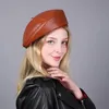 Printemps hiver 100% véritable cuir béret chapeau femmes mode européenne citrouille peintre casquettes femme arc-en-ciel couleur blanc rouge mince Boina 240307