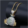 Collares colgantes Nuevo Cz Bolsa De Dinero Collar Colgante Color Oro Chapado Micro Pavimentado Cubic Zirconia Joyería Punk Para Hombres Entrega De Gota Je Dhc5W