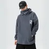 Japan Style Casual ONeck Spring Autumn Black Hoodie Sweatshirt MenS Thick Fleece Hip Hop Skateboard Streetwear Clothes 240307