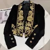 Bahar Sonbahar Ceket Siyah Kadınlar Küçük Blazer İşlemeli Çiçek Velvet Takım Kısa Ceket 240226