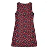 Casual Dresses Yenkye French Retro Cherry Print Summer Tank Dress Women Sleeveless V Neck A-Line Short Holiday Robe