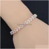 Tennis Luxus österreichisches klares Kristallarmband FL Strass Silber Rose Gold Tennis Braut Armreif für Frauen Hochzeit Party Mode Juwel Dhxfr