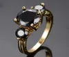 Wedding Rings Vintage Female Black Crystal Stone Jewelry Yellow Gold Color For Women Big Bride Round Engagement Ring1478403