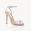 Sapatos de vestido Senhoras Tequila Embelezado Sandálias de PVC Dazzle Strappy Design Open Toe Buckle Ankle Strap Coberto Cristal Sky-High Stiletto Heels