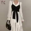Suits Pleated Dress And Black Strapless Tube Top TwoPiece Korean Style Skirt Female Matching Suit Casual Streetwear Fashion Sets