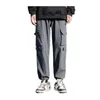 Men's Pants Retro Streetwear Cargo With Multiple Pockets Crotch For Men Breathable Mid Waist Trousers Solid Colors Functional