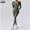 Laisiyi Litness Plestuits خريف الخريف للنساء مثير الجسم playsuit مربع الرقبة طويلة الأكمام رومب الإناث Slim Sportwear 240301