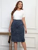 LIH HUA Womens Plus Size Denim Rok Lente Chic Elegante Rok Voor Mollige Dames Breien Katoenen Rok 240307